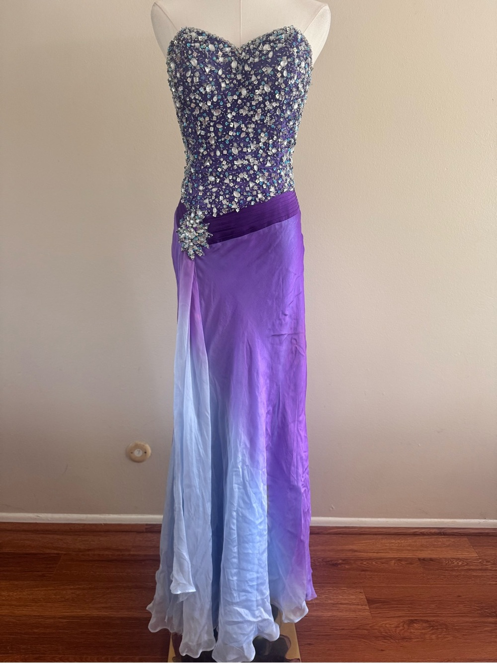 Vintage Y2K Tony Bowls Strapless Beaded Ombre Gown - 100% Silk